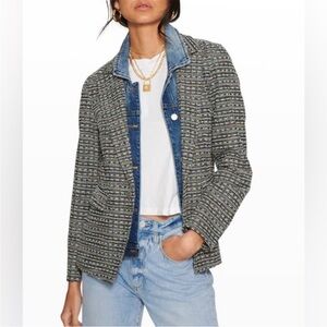 Blue Revival Helen Tweed & Denim Blazer Jacket Removable Denim Insert XS